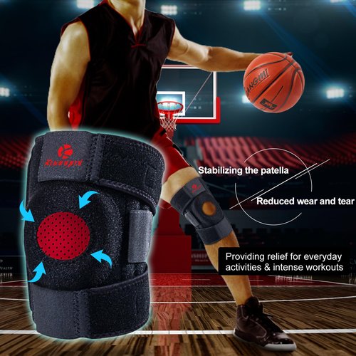 Kuangmi Knee Brace with Side Stabilizers & Patella Gel Pad,Adjustable Compression Knee Support with Arthritis Relief,Injury Recovery,Running,Weightlifting,Climbing(Black,2-Springs,S/M