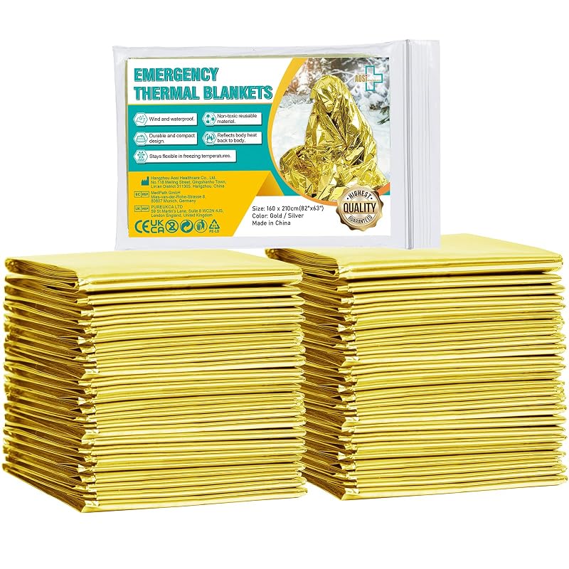 Emergency Blanket (12-Pack) Gold Foil Thermal Blankets 210x160cm – Outdoor, Hiking, Survival