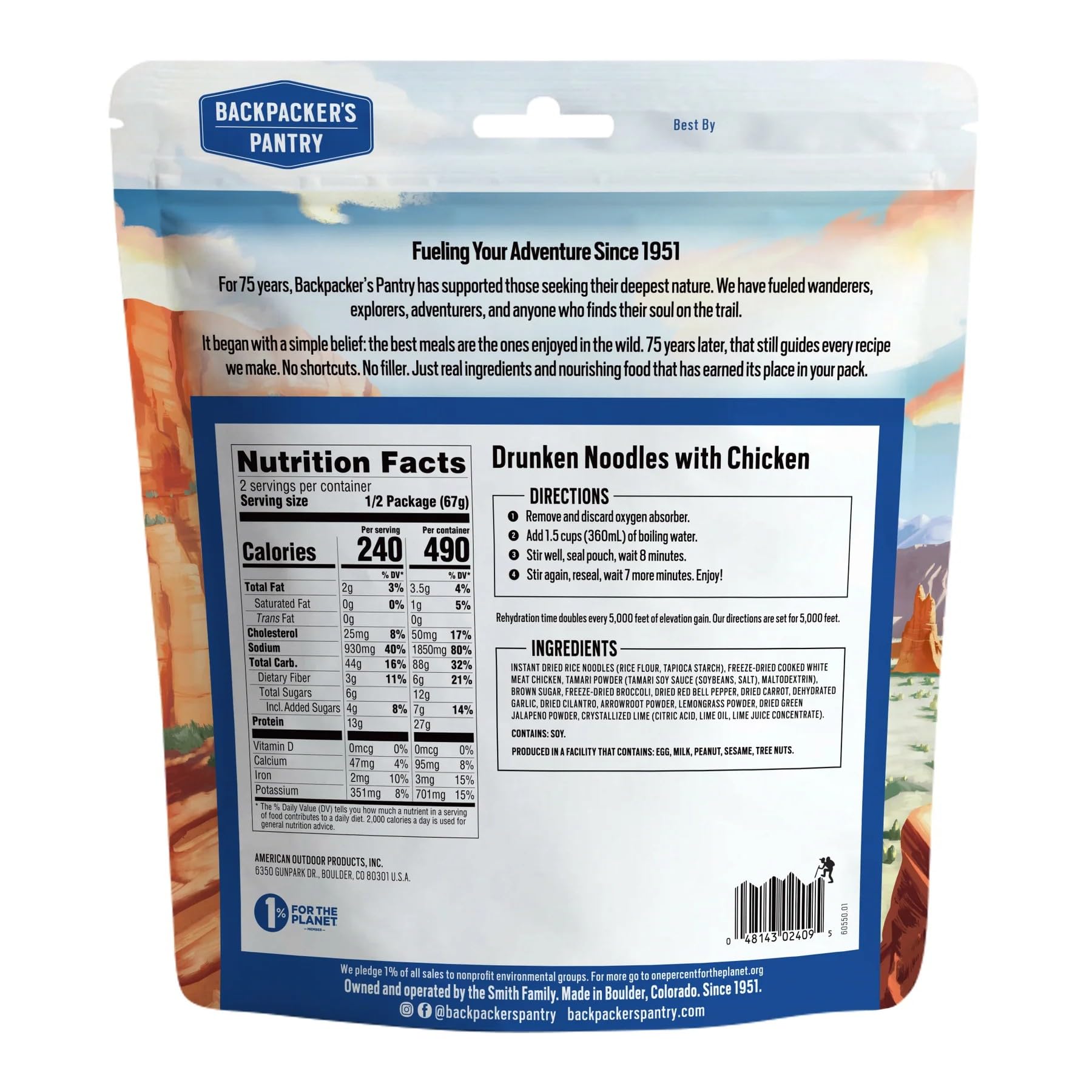 Backpacker's Pantry Drunken Noodles with Chicken | Freeze Dried Backpacking Meals | Dehydrated Camping Food | 27 Grams of Protein | 1 Count
