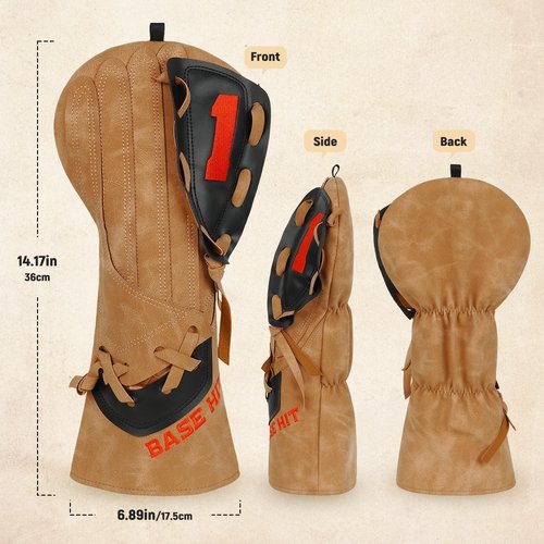 Craftsman Golf Baseball Glove Style Synthetic Leather Brown Durable Golf Driver Headcover Cover fits up to 460cc