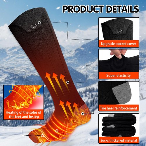 Heated Socks for Men - 5V5000mAh Rechargeable Battery Electric Heating Socks Heat Up to 9 Hours Foot Sole&Instep Heating 4 Heating Levels Suitable for Winter Outdoor Work Hunting Camping Hiking