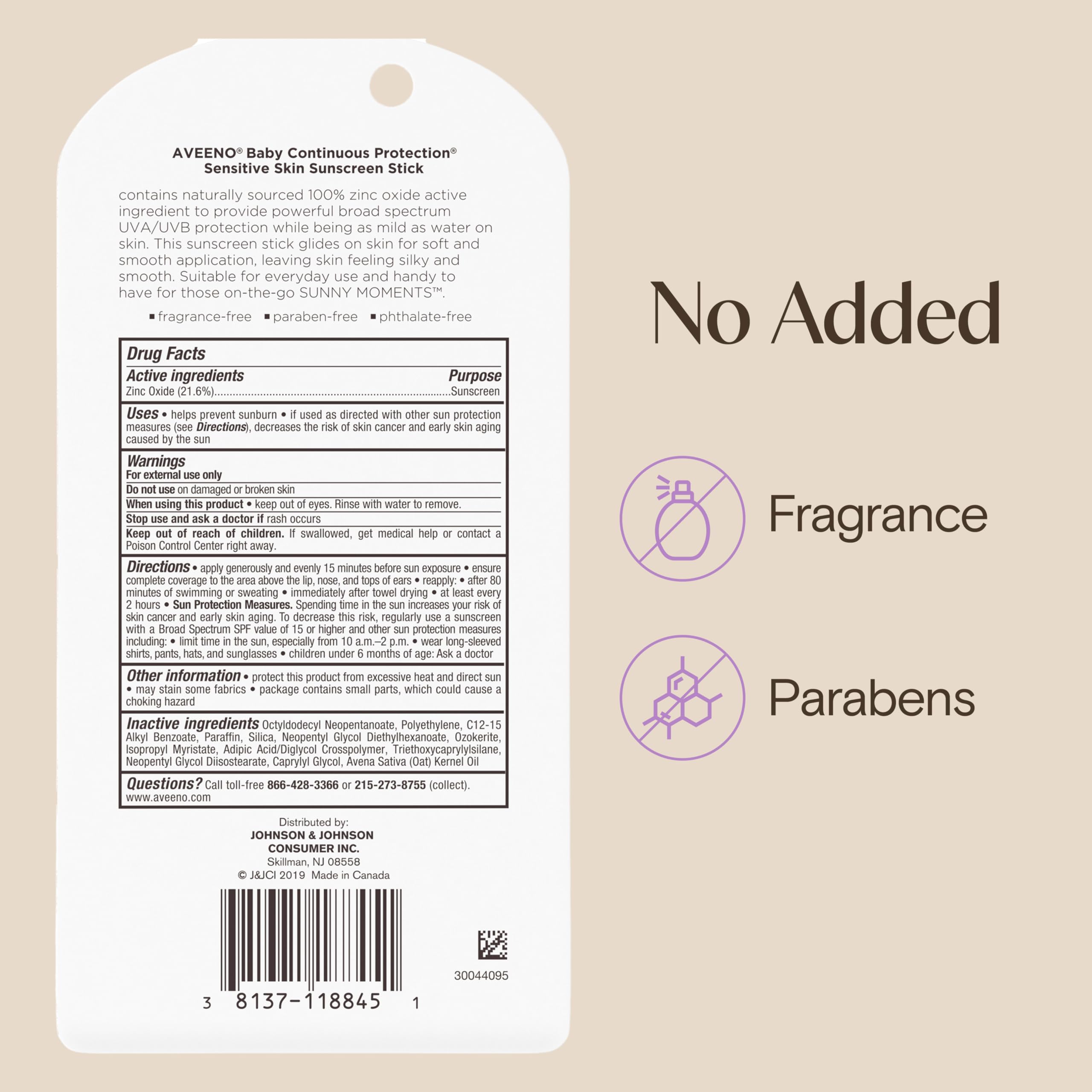 Aveeno Baby Continuous Protection Mineral Sunscreen Stick for Sensitive Skin with Broad Spectrum SPF 50 Protection for Face & Body, Naturally Sourced 100% Zinc Oxide, Travel Size, 0.47 oz