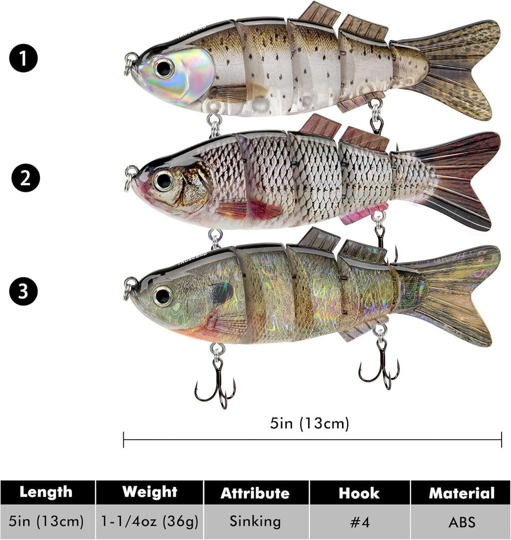TRUSCEND Swimmax Fishing Lure - Wiggling, Vibrating, Rattling Design with BKK Hook | Heavy-Duty Dyneema Fiber Joint for Bass, Trout, Crappie