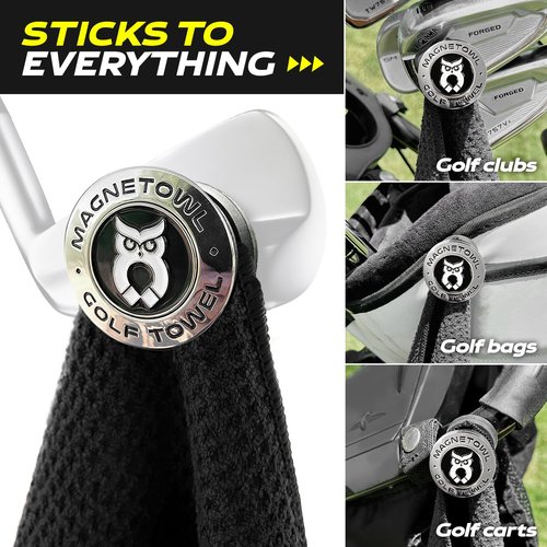 Magnetic Golf Towel Clip (Turn Any Golf Towel Magnetic) - with 2 Removable Ball Markers - Highest Strength Magnet - Removable and Resuable Towel Magnet - (Black)