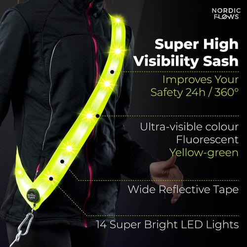 NordicFlows Rechargeable LED Lights Safety Vest – Reflective and Lighted Sash for Night Walks, Running, and Walking the Dog in the Dark Gear