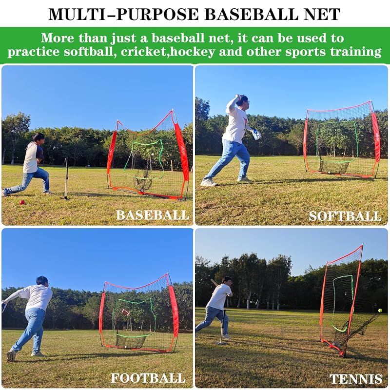 Red 7x7ft Baseball Net - Pop-Up Frame Pitching & Hitting Practice Net