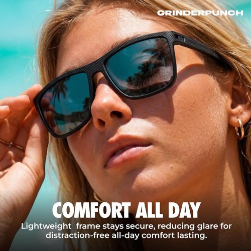 GrinderPUNCH Polarized Square Sunglasses - Trendy Black Designer Shades for Men | UV 400 Protection