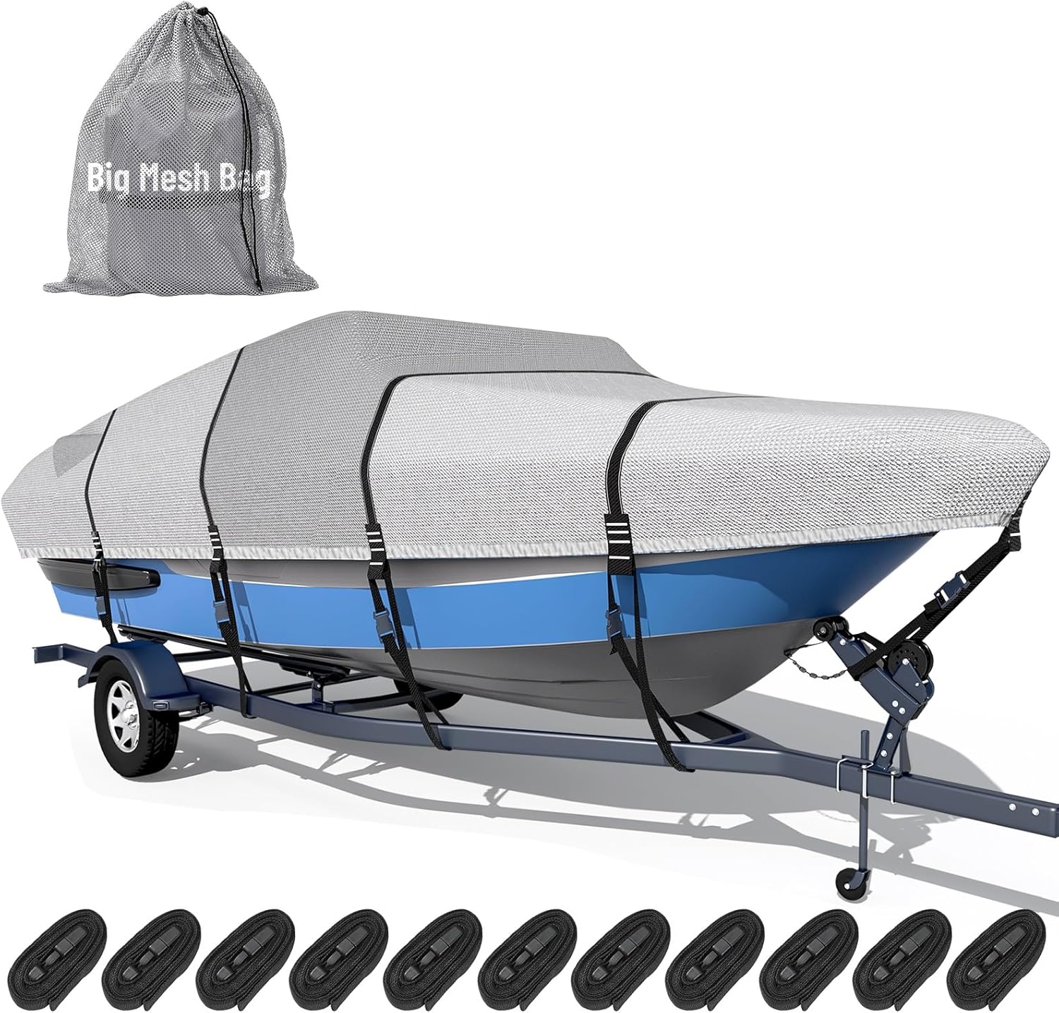 Ultra Durable 1600D + 1200D Boat Cover - Waterproof Protection for 16-18.5ft Tri-Hull & V-Hull Boats | Includes Storage Bag