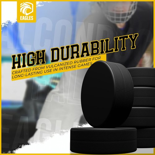 EAGLES Ice Hockey Pucks - Official Regulation Weight & Size | High-Grade 6 oz Diameter, 3" Thickness, Black