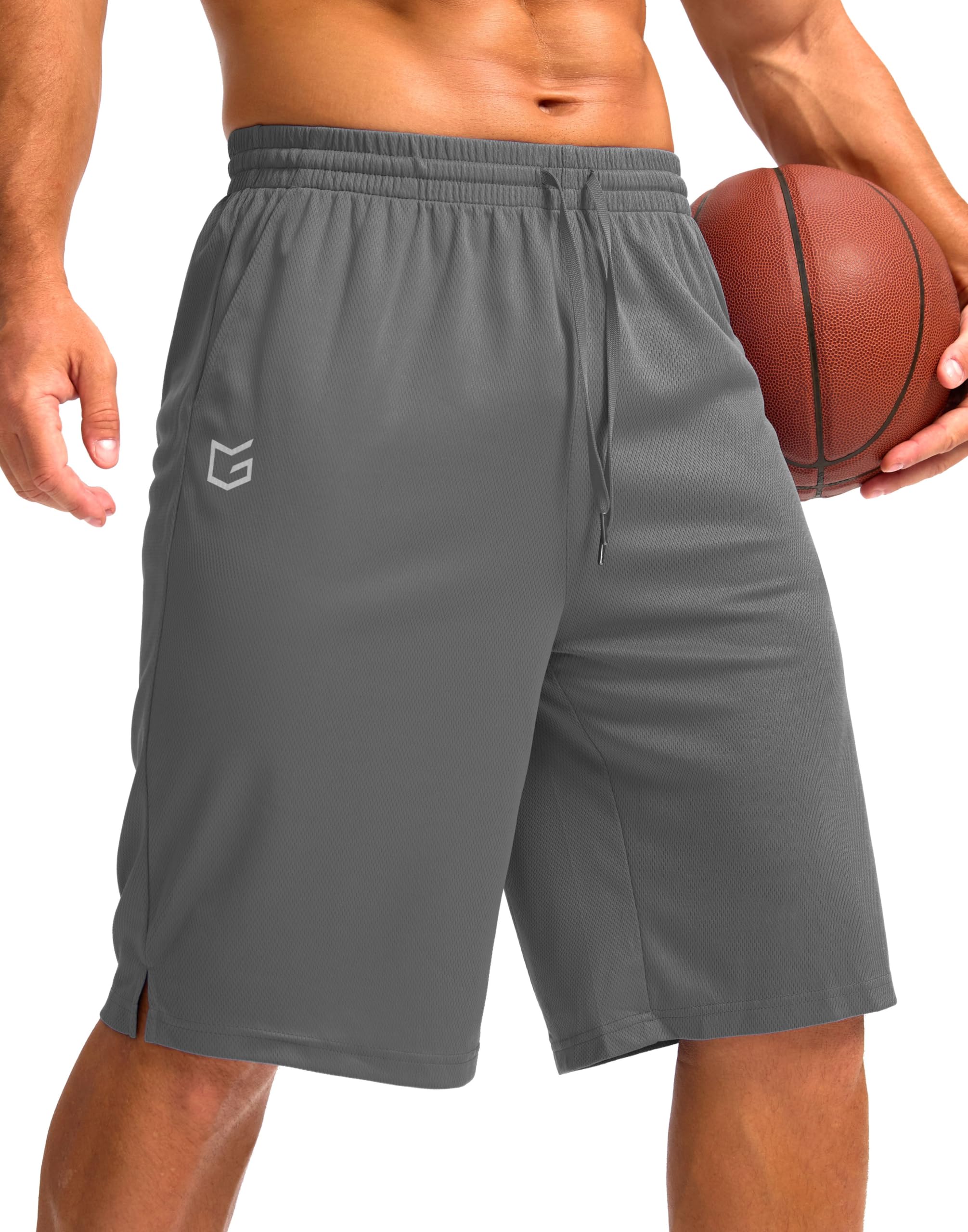 G Gradual Men's Athletic Shorts with Pockets 9" / 11" Long Basketball Shorts Lightweight Quick Dry Gym Workout Shorts for Men(Steel,XL)