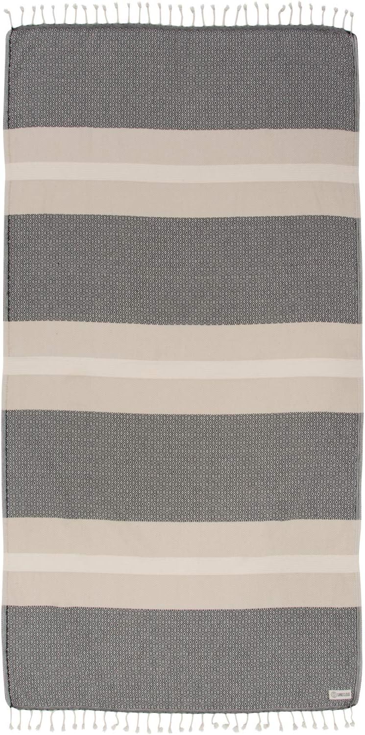 Sand Cloud Turkish Beach Towel - Sand-Free & Fast Drying - 100% Organic Cotton - Black Color