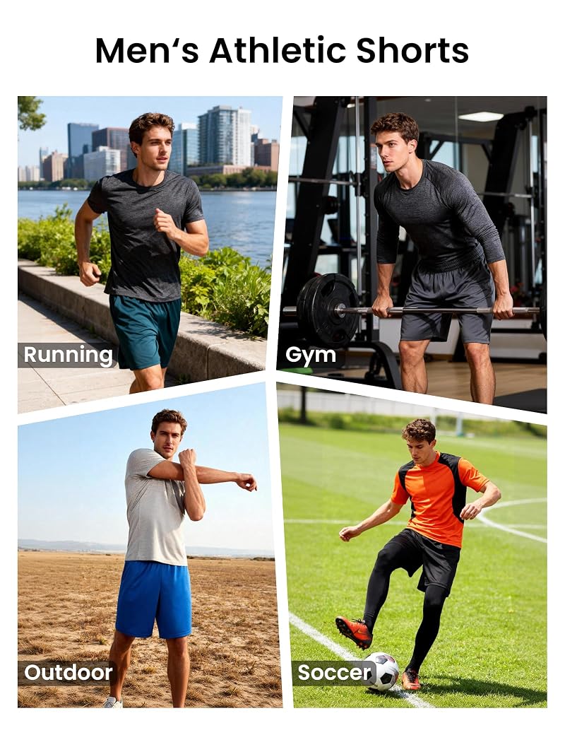 BVNSOZ Men's Athletic Shorts with Pockets - 5 Pack Black, 10" Inseam