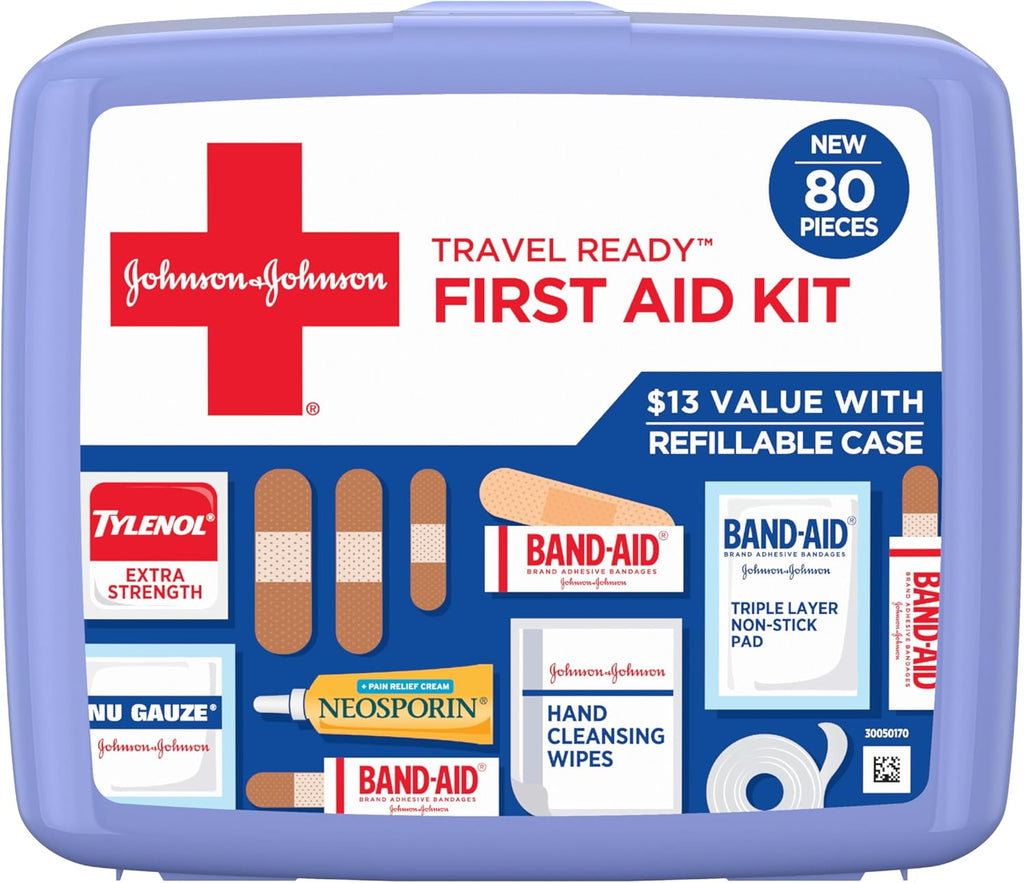 BAND-AID Brand Portable Emergency First Aid Kit - 80 Pieces for Home, Car, Travel & Camping Essentials