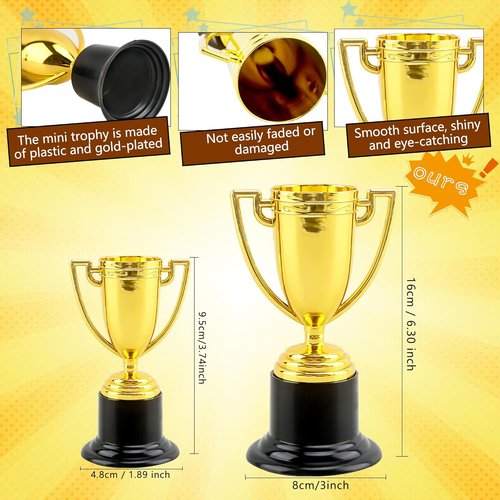 Mini Trophies - 8 Pcs 6-Inch Plastic Gold Trophy Cups for Kids Sports Tournaments & Party Favors