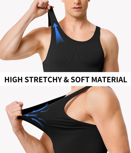 MOLUTAN Compression Shirt Men Tank Top Undershirt Slimming Body Shapewear Tummy Control Gynecomastia Sleeveless Black