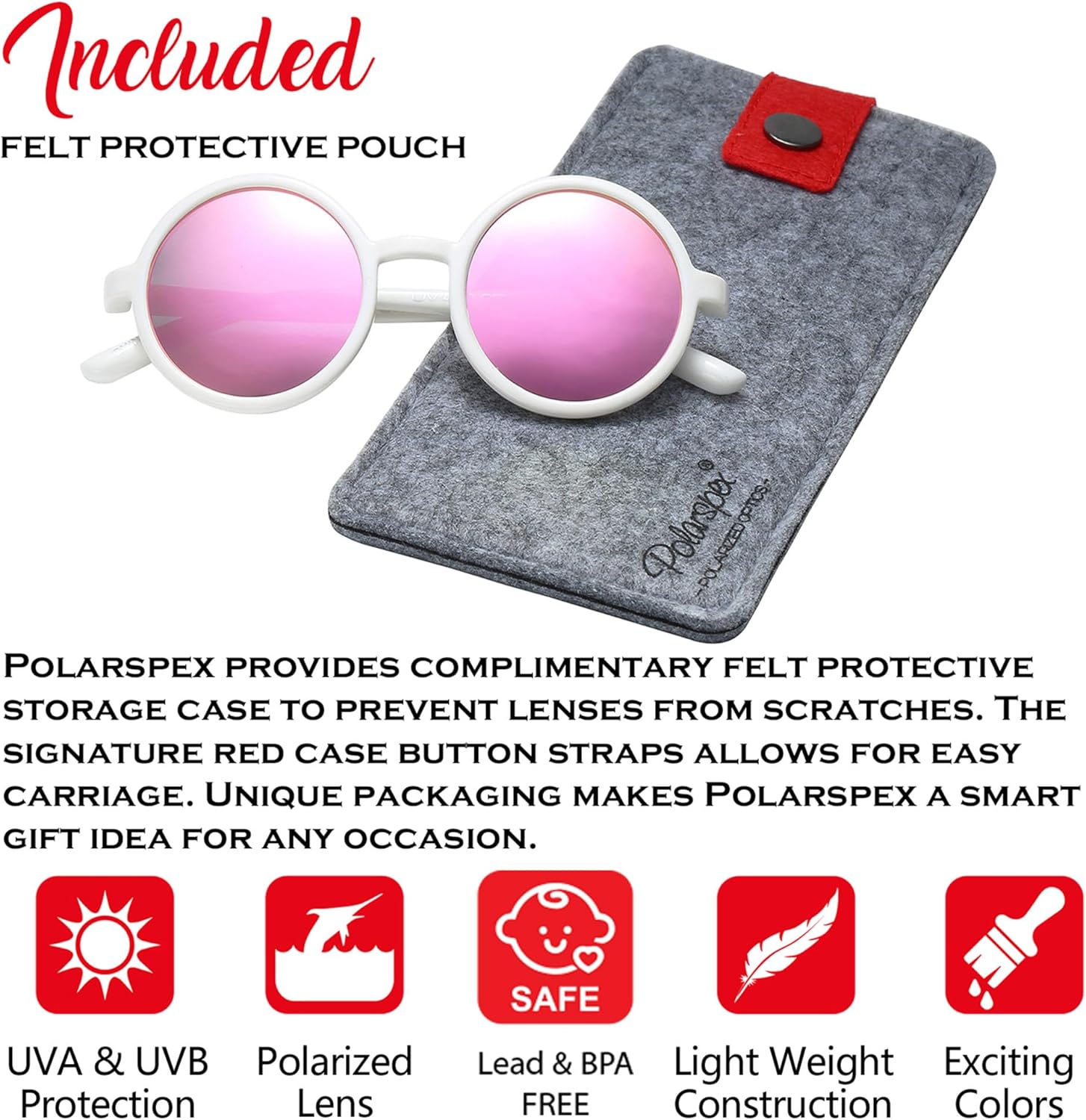 PolarSpex Polarized Kids Sunglasses - Retro Circle Design | BPA-Free & Stylish
