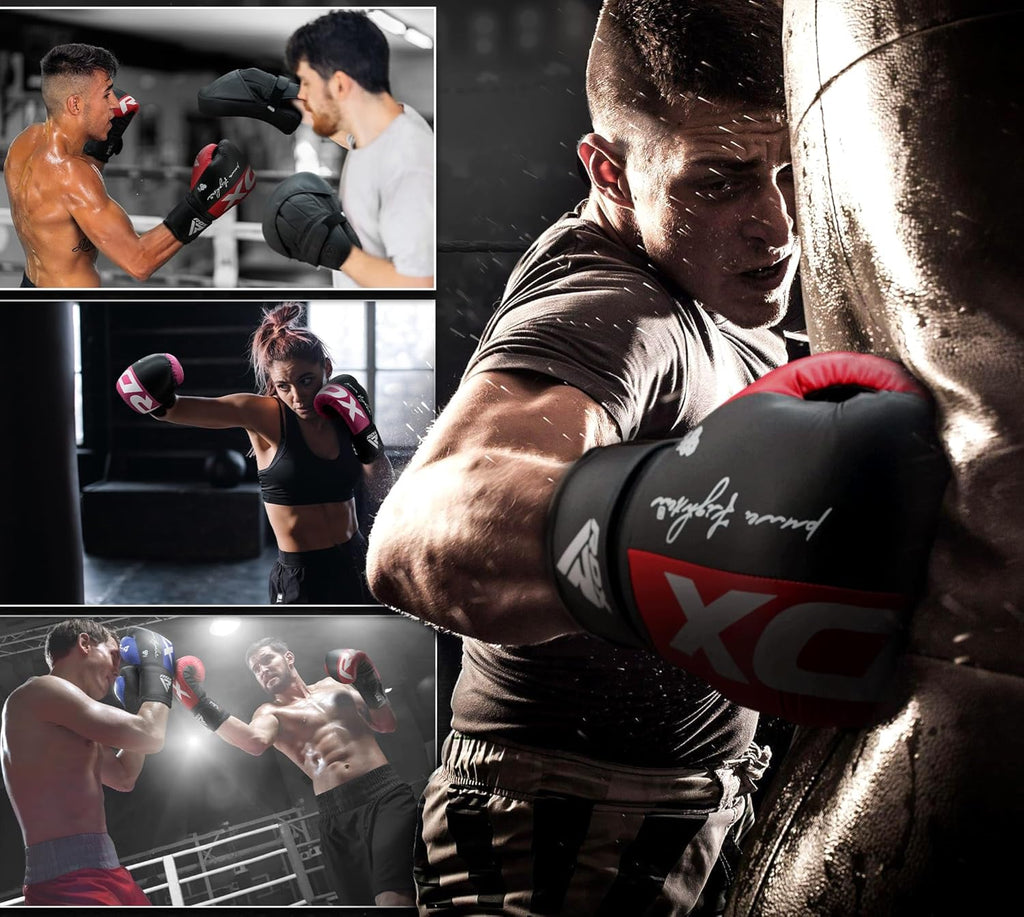 RDX Boxing Gloves - Maya Hide Leather Training Gloves for Muay Thai & Kickboxing | 8-16 oz Options