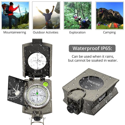 Proster Compass Metal Waterproof IP65 Compass Sighting Clinometer with Carry Bag for Camping Hunting Hiking Geology and Other Outdoor Activities