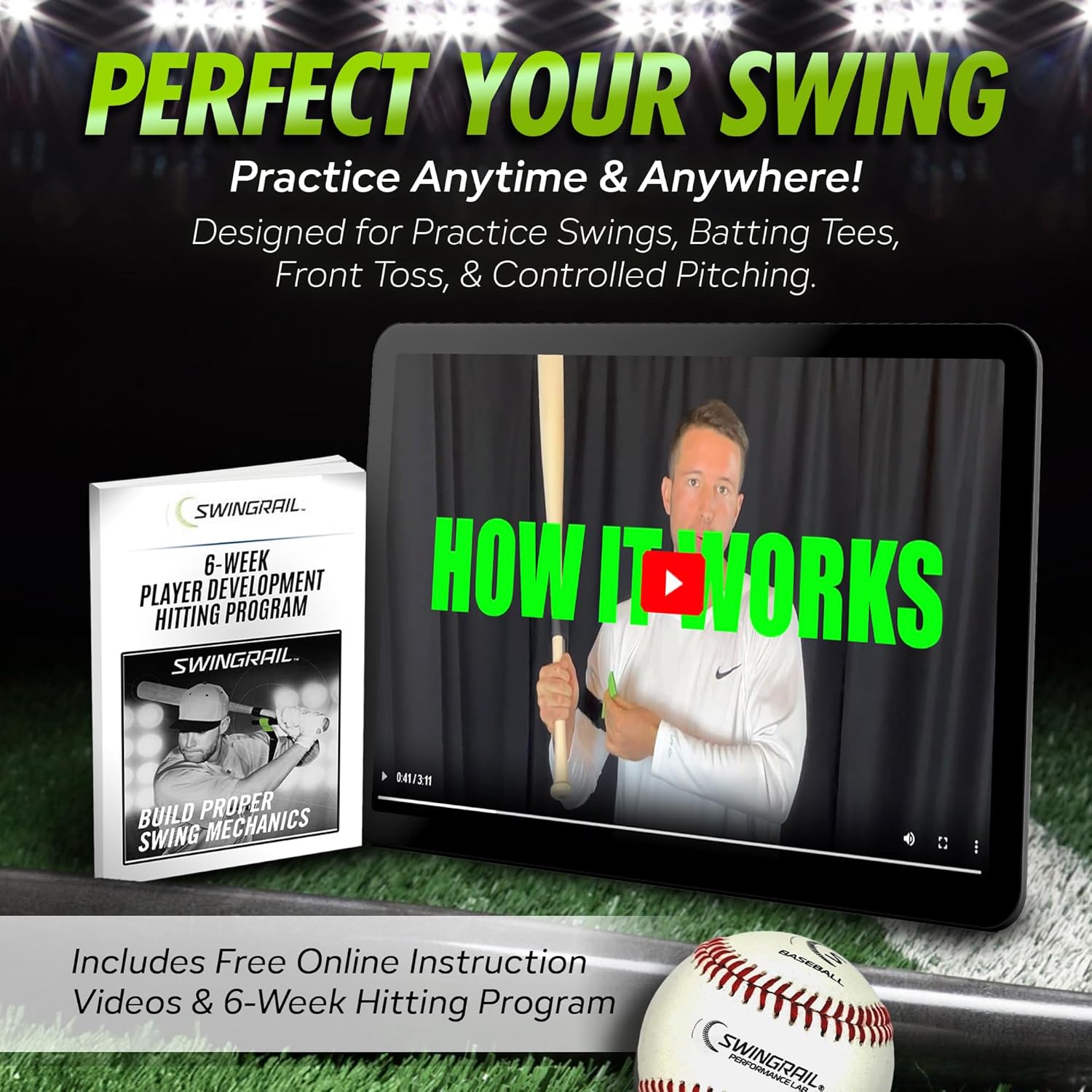 SWINGRAIL Baseball Hitting Trainer - Improve Bat Speed & Swing Mechanics | Ideal for Ages 9+
