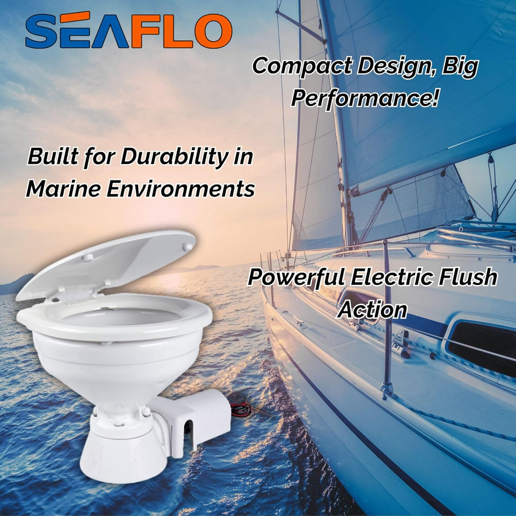 SEAFLO 12V Electric Marine Toilet - Compact Boating Head for Easy Installation and Use
