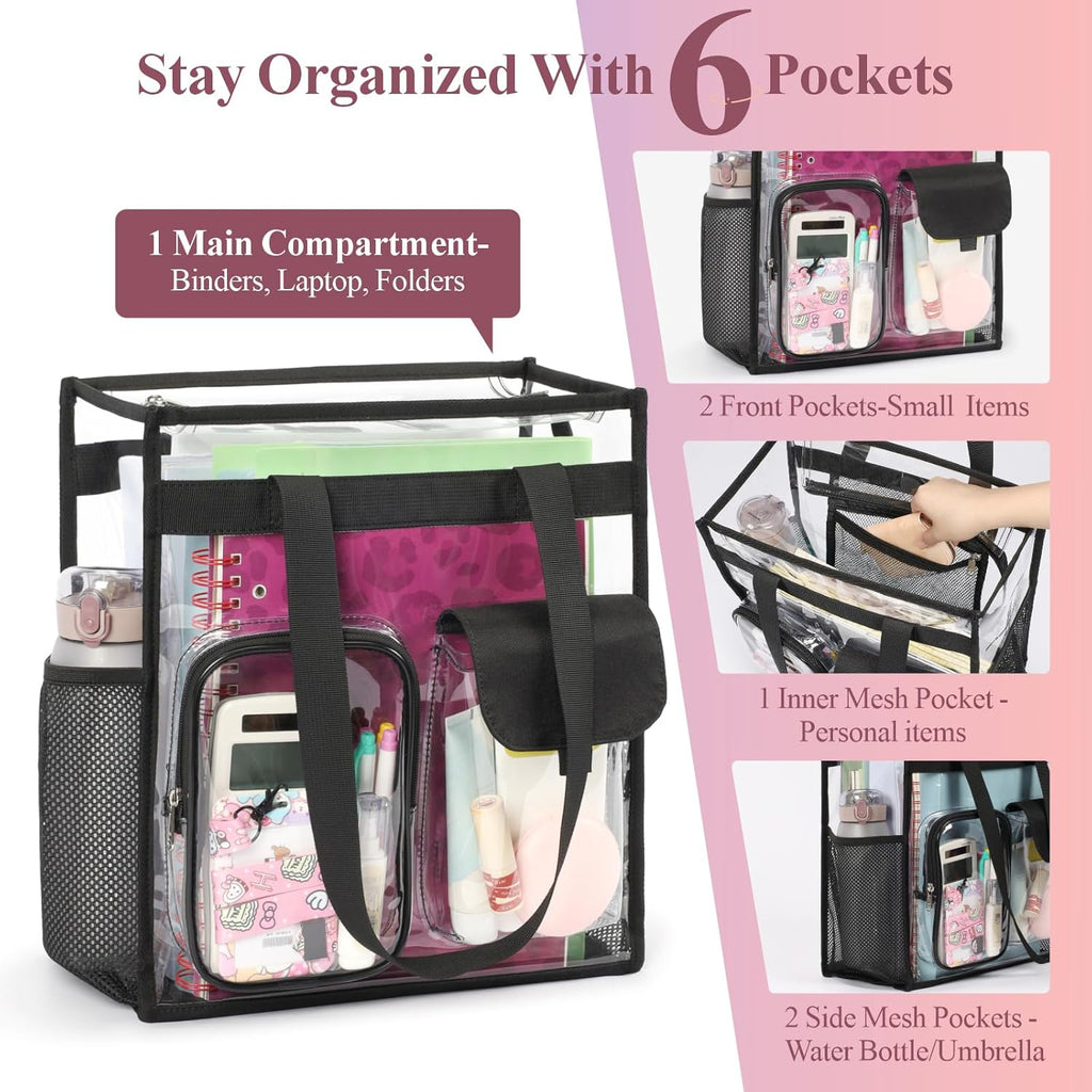 PACKISM Clear Tote Bag - Heavy Duty Transparent PVC School Bag for Girls | Large Size