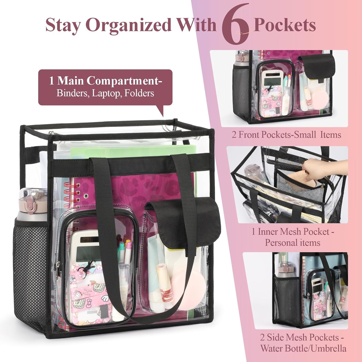 PACKISM Clear Tote Bag - Heavy Duty Transparent PVC School Bag for Girls | Large Size
