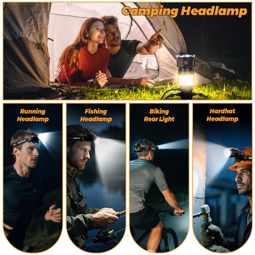 FixLiburt 17000 Lux Bright Camping Headlamp Function 17 Modes Motion Sensor Adjustable Focus, 95H Standby IP65 Waterproof, 125°Angle Head Lamp for Fishing Hiking Bike Hardhat