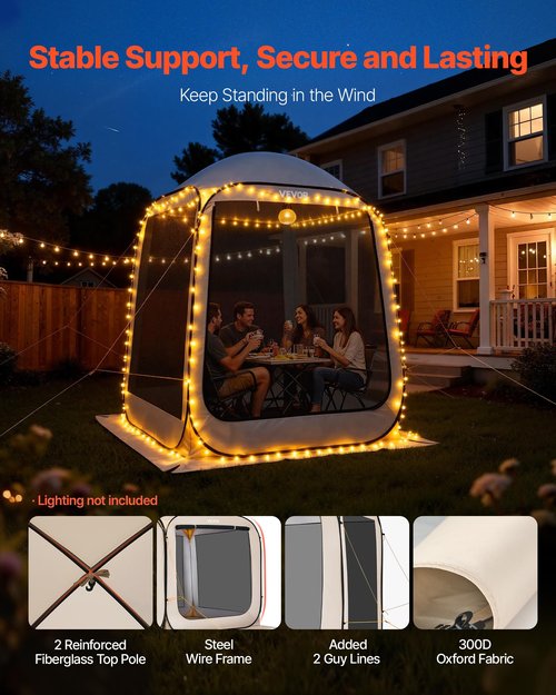 VEVOR 6 x 6 ft Pop up Screen House Tent, 4-6 Person Portable Screen Gazebo, with Carry Bag, Netting Sides & Ground Stakes, Quick Setup, Screened Canopy for Garden, Patio & Backyard, and Outdoor, Beige