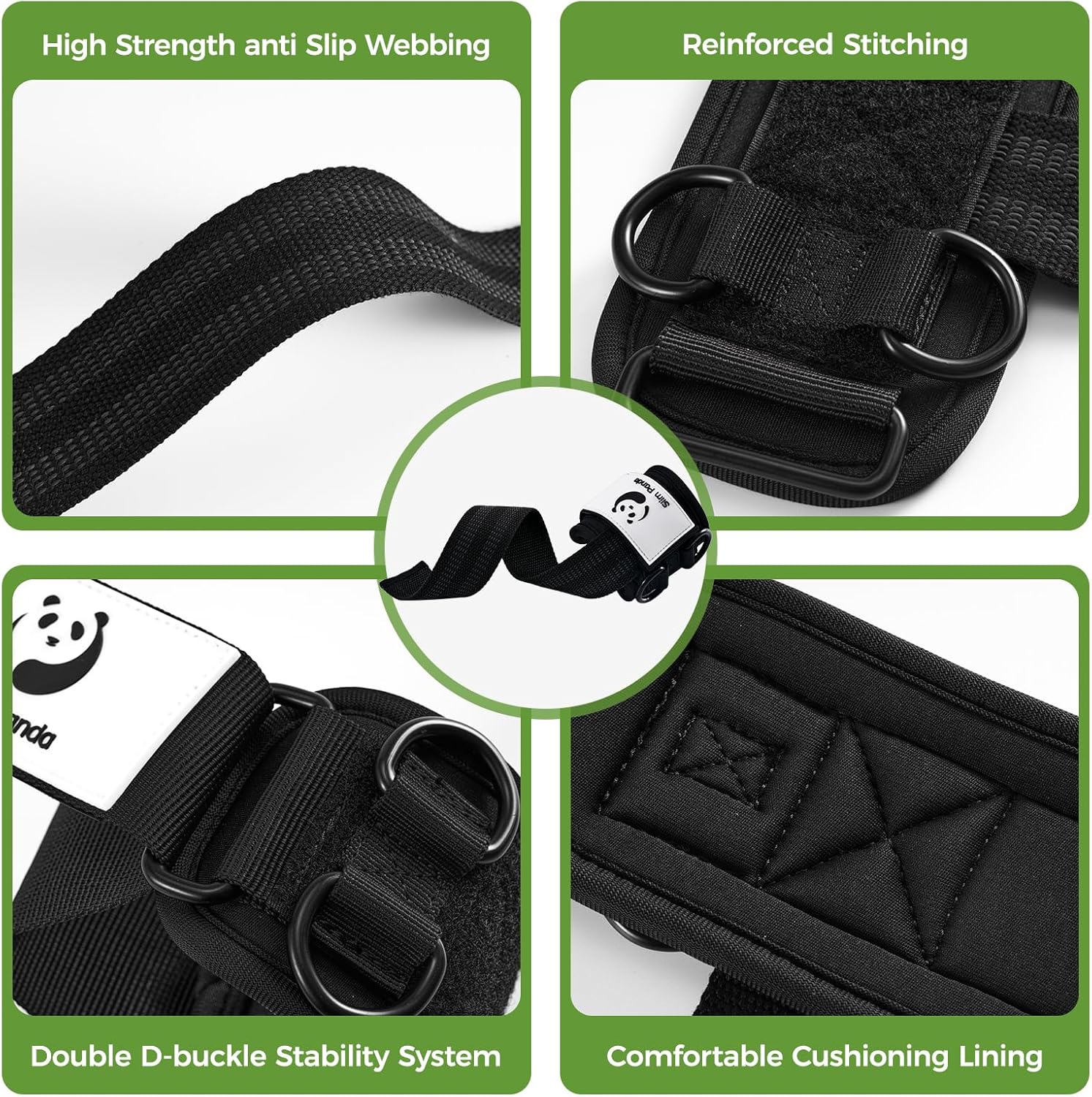 Slim Panda Weight Lifting Straps - Heavy Duty Double Cuffed D-Ring Wrist Support for Men & Women