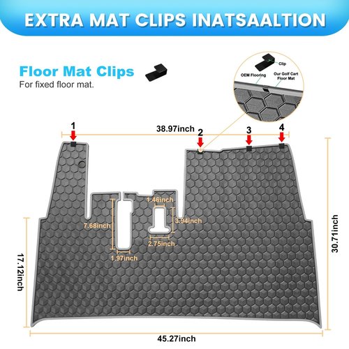 Golf Cart Floor Mat for Yamaha Floor Mat, 3/10" Thickness Rubber Full Coverage, Fit for Yamaha Drive2, QuieTech, Adventurer, UMAX Rally 4x4 Grey