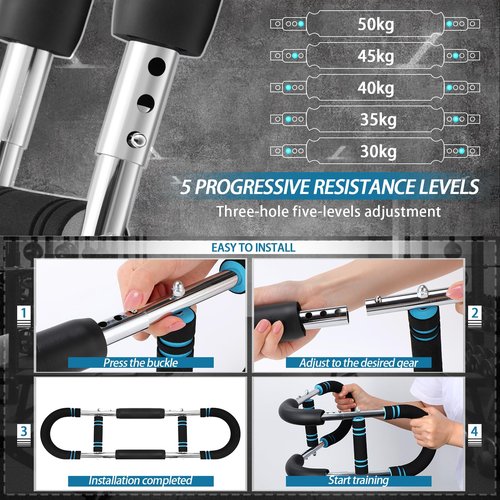 Soulchen 8 Pcs Twister Arm Trainer Adjustable 5 Resistance Levels 30-120 Lbs Chest Arm Workout Equipment for Men Women 3 Grip Strength Trainer Wrist Forearm Strengthener 3 Resistance Bands 1 Jump Rope