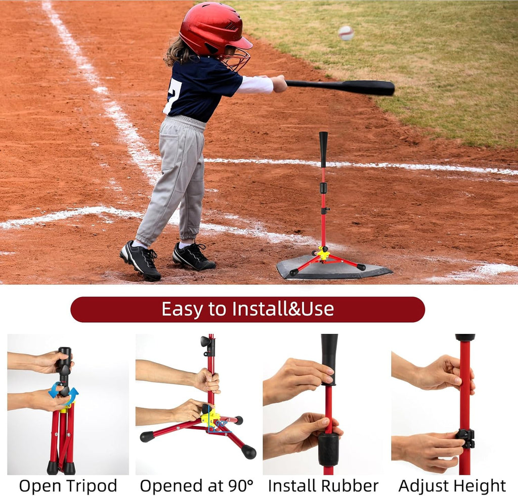 Skiennix Baseball Tee - Adjustable 23.5 to 39.76 Inches for Kids | Portable Training Equipment with Carry Bag
