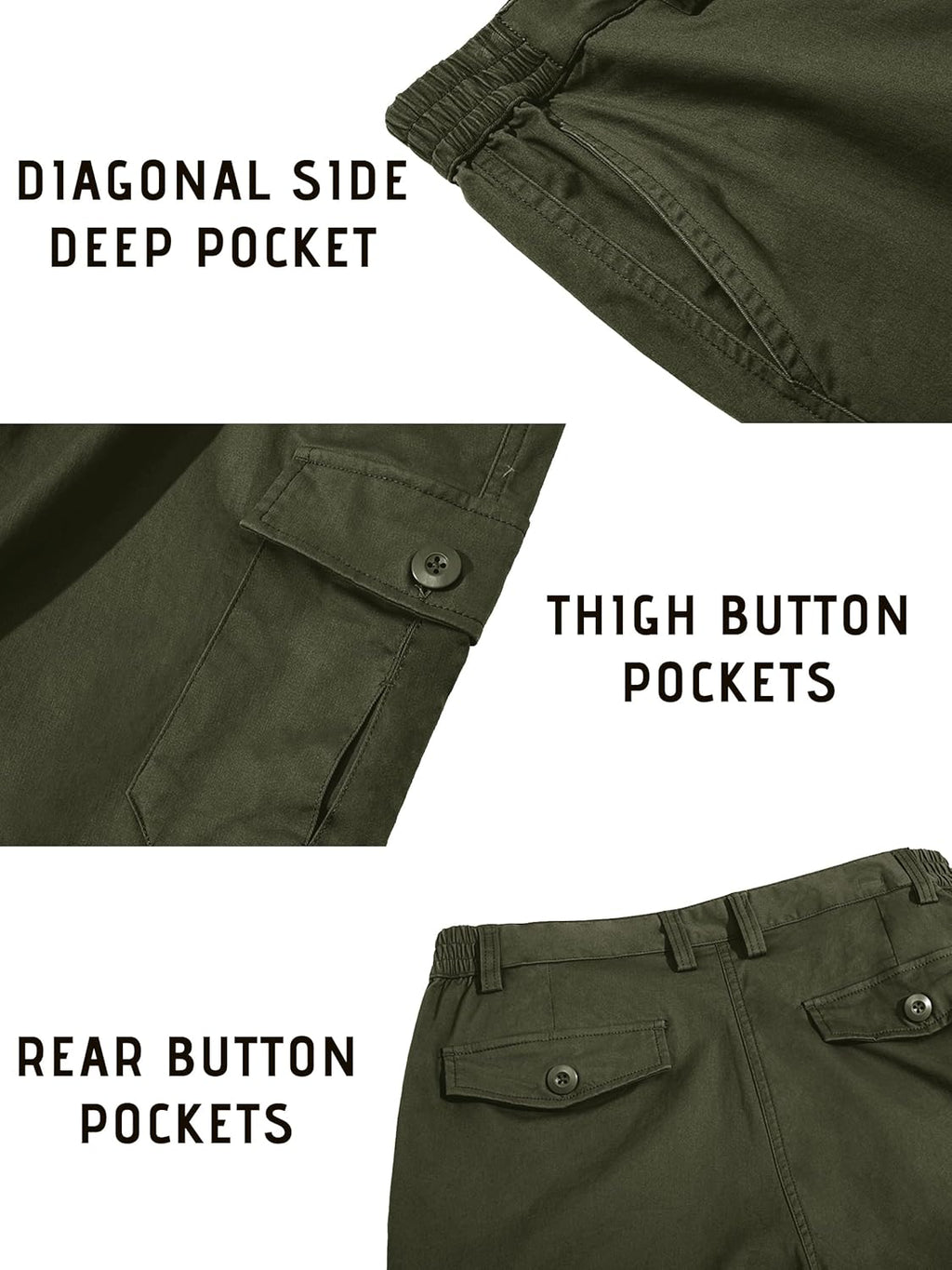 TACVASEN Men's Cargo Shorts - Comfortable Twill Cotton with 6 Pockets | Elastic Waist Design