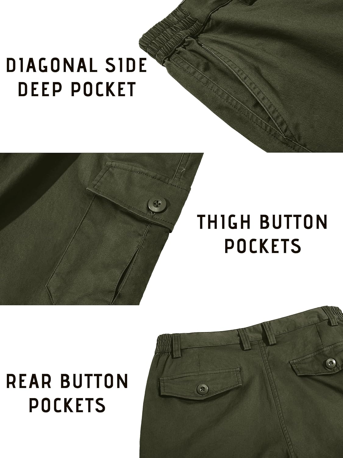 TACVASEN Men's Cargo Shorts - Comfortable Twill Cotton with 6 Pockets | Elastic Waist Design