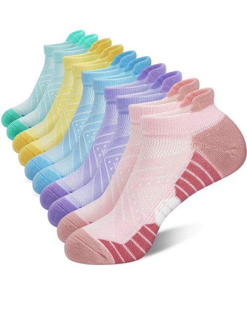 Ludaro 5 Pairs Womens Ankle Running Socks, Athletic Cushioned Low Cut Tab Cotton Casual Arch Support Crew Breathable Moisture Wicking Socks for Sport Workout