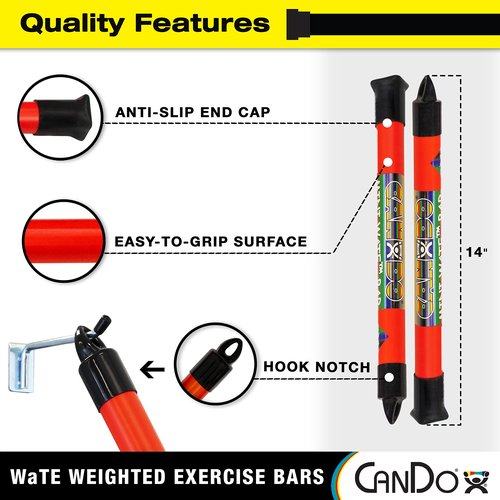 CanDo Mini WaTE Bars -2 Piece Set, 2lb Green, Total Body Workout Weighted Exercise Bar for Strength Training, Toning, and Physical Therapy