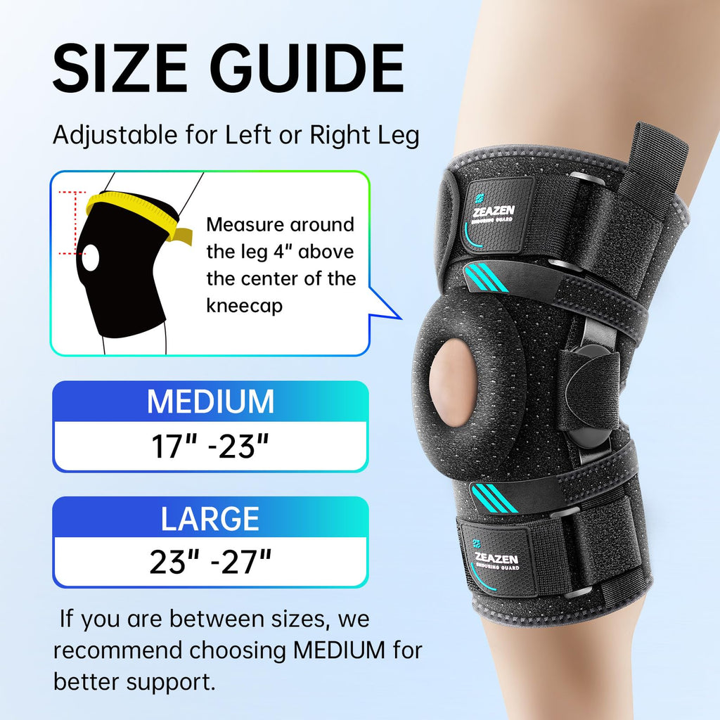 ZEAZEN Hinged Knee Brace with Dual Metal Side Stabilizers & Patella Support – Adjustable Open Patella Knee Support for Men and Women – Helps with ACL, MCL, Meniscus Issues – Breathable Design for Sports, Running, Workout (Medium)