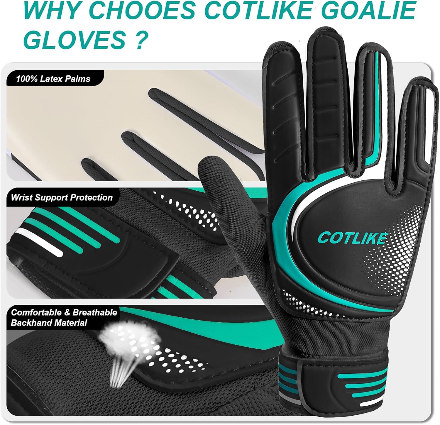 Skiennix Soccer Goalie Gloves - Youth Goalkeeper Gloves for Kids 8-12 | Strong Grip, 100% Latex, Breathable Design