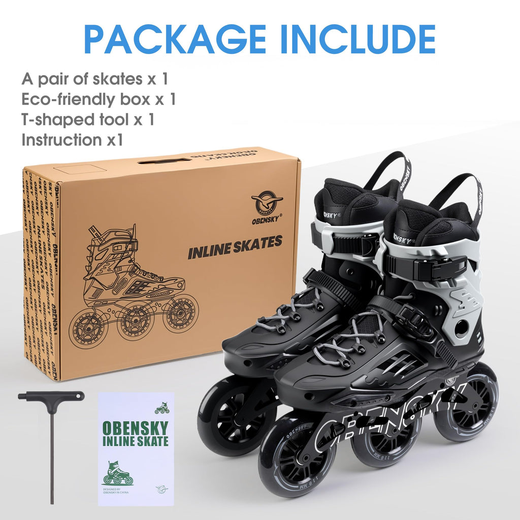 OBENSKY Adults Roller Blades for Women & Men, Inline Skates High Professional Roller Skate Blade for Teens, Fitness & Recreation Racing Skates, Black & Gray, Size 6.5-10.5