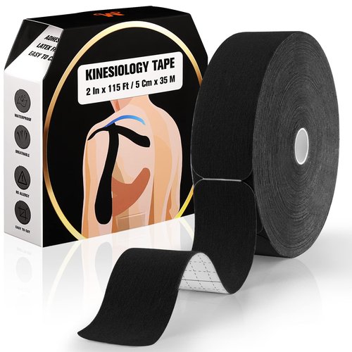 Pro Kinesiology Tape Precut Bulk, 115Ft Athletic Tape for Muscle Joint Support, 140 Strips for Knee Wrist Back Shoulder, Black