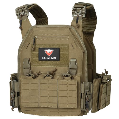 LASVENIS Tactical Vest for Men Weighted Vest Fully Adjustable Outdoor Training Gaming Vests… (Tan)
