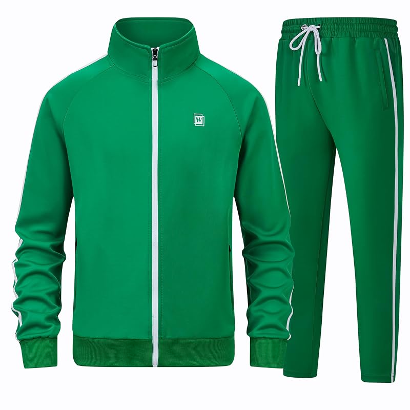 Men's 2-Piece Tracksuit - Lightweight Full Zip Sweatset with Green XX-Large