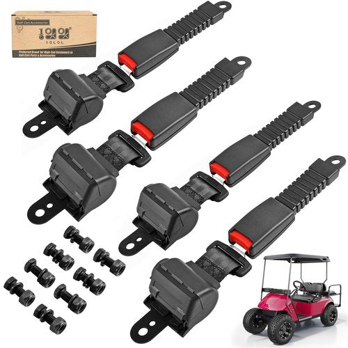 10L0L 4 PCS Universal Retractable Golf Cart Seat Belts Kit for Yamaha Club Car EZGO Go-Kart ATV UTV etc. Fits Installed in Front or Rear Seat (Not Include Bracket)