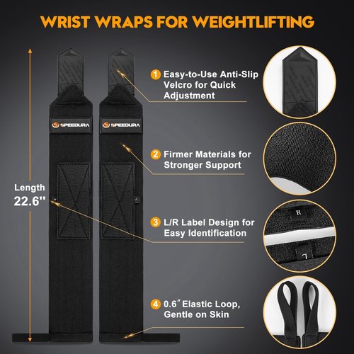 Speedura Heavy Duty Cotton 23'' Lifting Straps & 22'' Wrist Wraps Set – Premium Support for Deadlifts, Powerlifting & Strength Training – Weight Lifting Wrist Wraps for Men & Women