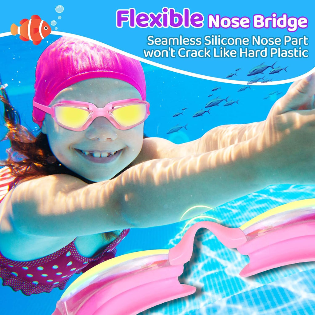Vvinca Swim Goggles - Anti-Fog & UV Protection | No Leaking Design for Kids Ages 3-15 (2 Pack)