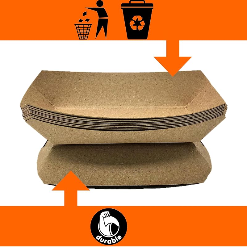 Extra Large Kraft Paper Food Boats – 100 Pack, 8.1x5.8x2.1 Inches, Disposable & Recyclable, For Condiments, Snacks & Catering (Variation: 100+3 LB)