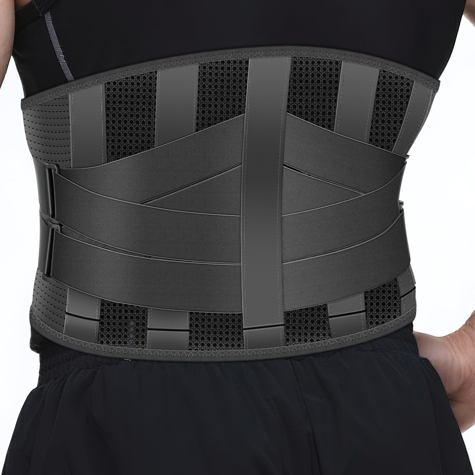Sohveta Back Brace for Lower Back Pain Relief – Lumbar Support Belt with 5 Steel Stays, Adjustable Compression, Breathable Back Support for Men & Women, Gift Box (Black)