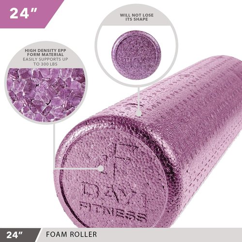 Day 1 Fitness High Density Foam Roller - Sports Massage for Deep Tissue & Myofascial Release - Solid Purple, 24”
