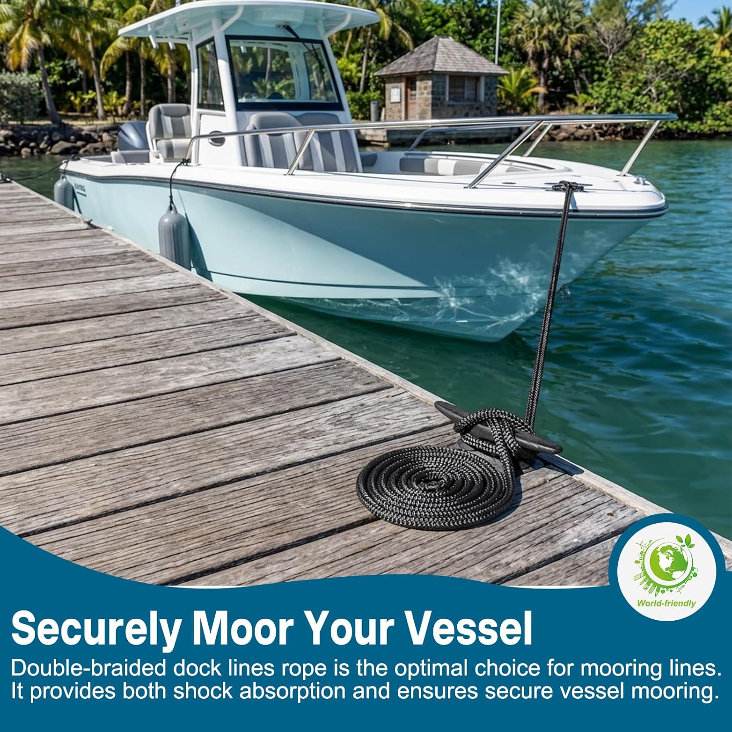 Premium Marine-Grade Dock Lines by [Brand Name] - 4 Pack 1/2" x 15’ Double Braided Nylon with 12" Eyelet - Black