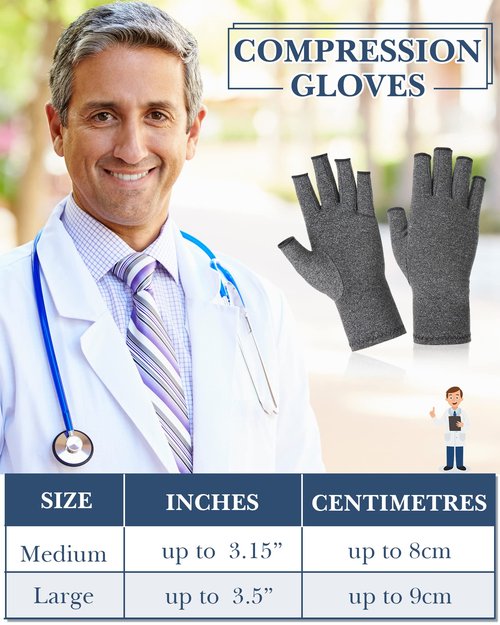 SATINIOR 5 Pairs Arthritis Compression Gloves Fingerless Compression Glove Pain Relief Glove for Arthritis Men Women(Medium)